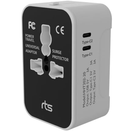 rts 2 Type C + 1 USB Plug Universal Travel Adapter, International All in One Worldwide Travel Power Plug Adapter Suitable for 200+ Countries Wall Charger for USA EU UK AUS European Cell Phone Laptop