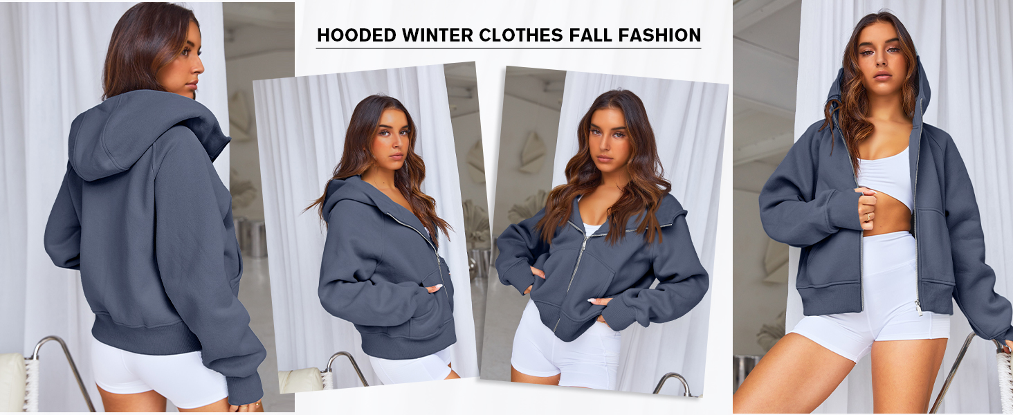 Womens Full Zip Up Hoodies Long Sleeve Jacket Teen Girls Cute Y2k Winter Coat