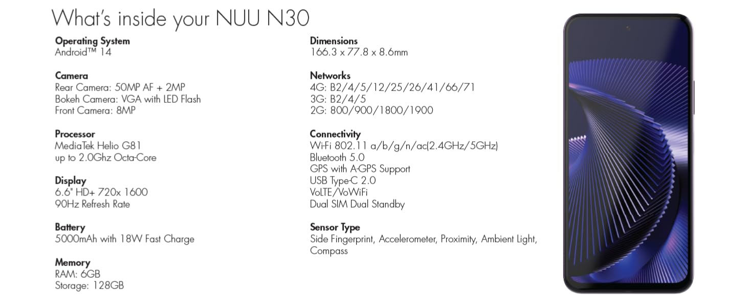 NUU N30 Specs