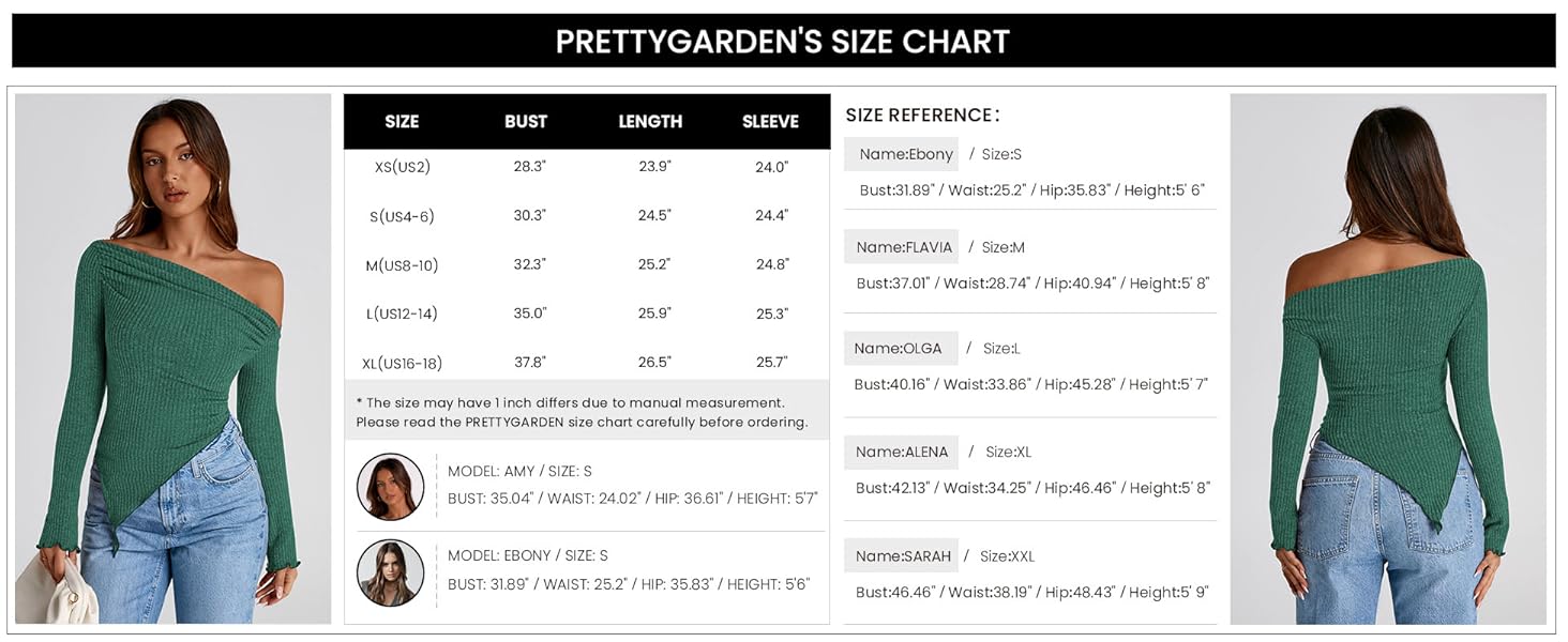 PRETTYGARDEN Asymmetrical Tops for Women Fall Form Fitting Tee Tops