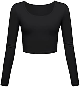 Long Sleeve Crop Tops for Women Workout Basic Clothes for Teen Ladies Fitted Slim Scoop Neck Cute Yoga Shirts