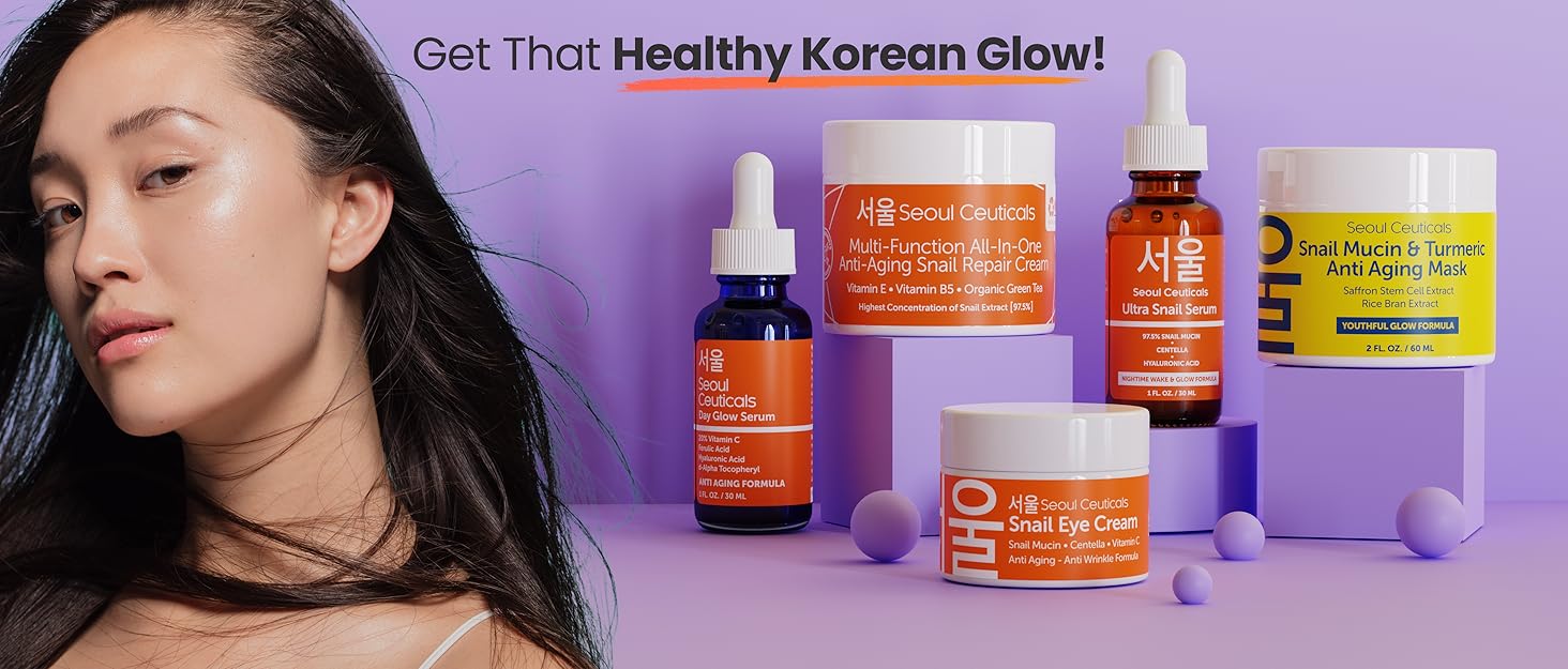 Korean Skincare collection of the Seoul Ceuticals Snail Mucin range and the Korean Vitamin C Seru