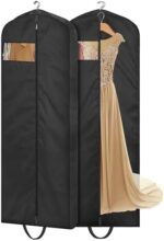 MISSLO 65" Long Garment Bags for Travel Dress Bags Wedding Dress Cover Waterproof Clothing Bags Storage Traveling Clothes Protector for Closet Wardrobe Bags 2 Packs for Gowns, Tuxedos, Coats, Black