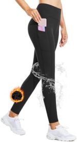 BALEAF Women's Fleece Lined Leggings Water Resistant Thermal Winter Warm Tights High Waisted with Pockets Running Gear