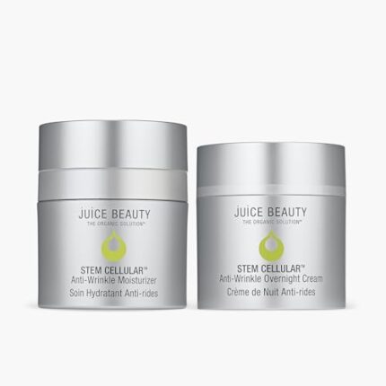 Juice Beauty Stem Cellular Day & Night Duo - Includes Anti-Wrinkle Moisturizer + Anti-Wrinkle Overnight Cream - Hydrates + Improves Fine Lines and Wrinkles - Vegan, Cruelty Free