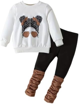 Kids Toddler Girls Clothes Figure Graphic Drop Shoulder Top Pullover Spotted Print Pants Fall Winter Outfit Set