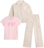 DKNY Girls 3-Piece Athletic Fleece Zip Sweatshirt Hoodie and Jogger Set (4-12)