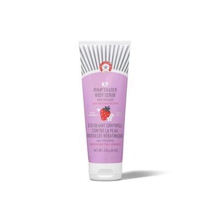 First Aid Beauty - KP Bump Eraser Body Scrub with 10% AHA, Keratosis Pilaris Exfoliater with Glycolic and Lactic acids, Helps Reduce Chicken Skin Bumps, Safe for Sensitive Skin, Strawberry Scent, 8 oz