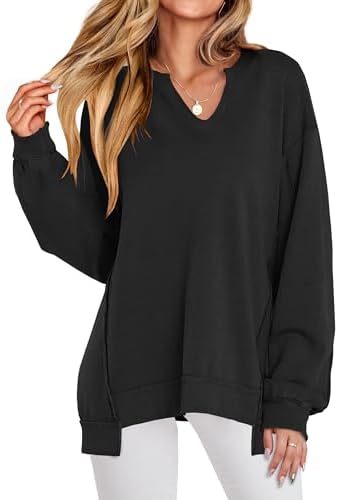 ANRABESS Womens Oversized Sweatshirt V Neck Long Sleeve Tunic Lightweight Pullover 2024 Winter Casual Tops Teen Girl Outfits