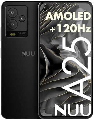 NUU A25 AMOLED 120Hz 6.7" Unlocked for T-Mobile, ATT, Cricket, Mint, Ultra, Metro, Gaming Phones, Octa-Core Helio G99, 4G/LTE Dual SIM, 6GB + 128GB 50MP Camera, Black, International Travel