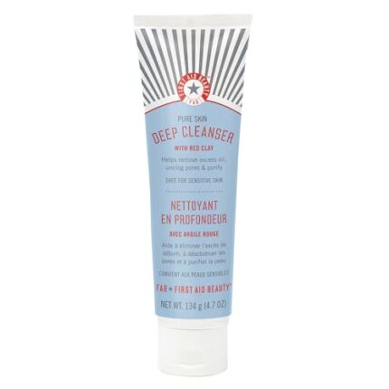 First Aid Beauty - Pure Skin Deep Cleanser with Red Clay, Deep Cleansing Face Wash with Antioxidant Booster for Oily and Blemish-Prone Skin, Reduce Oil & Unclog Pores, Safe for Sensitive Skin, 4.7 oz