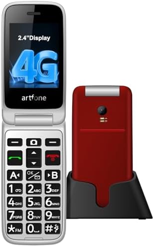 4G LTE T-Mobile Cell Phone for Elderly丨Flip Phone Unlocked for Seniors and Kids丨2.4" Display丨Speed Dial丨SOS Button丨Time Reporting丨Large Buttons丨Bluetooth丨Torch丨FM丨USB-C丨Charging Dock - Red