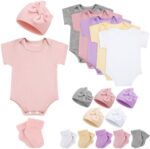 6 Pack Preemie Bodysuit Set Preemie Clothes Cotton Preemie Hat Preemie Outfits Preemie Socks Newborn Baby Layette Gift Set for Nicu Preemie Girls Boys