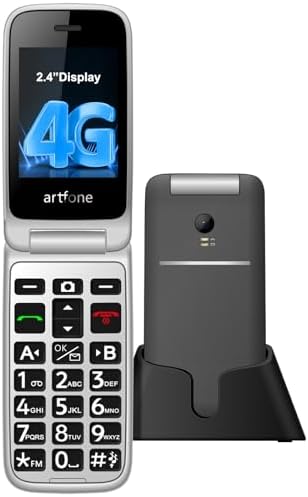 4G Flip Phones for Seniors, Unlocked Flip Phone with Talking Numbers, 2.4" HD Display, Time Reporting, Clear Sound, SOS Button, 1300mAh Battery, Charging Dock, Large Font, Speed Dial, Grey