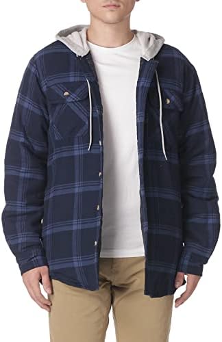 Wrangler Authentics Men's Long Sleeve Quilted Lined Flannel Shirt Jacket with Hood