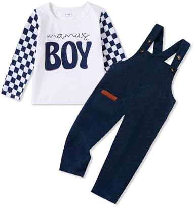 WESIDOM Toddler Baby Boy Clothes Fall Winter Outfit 6M-6T Boy Overalls Striped Print Long Sleeve Top + Romper with Straps