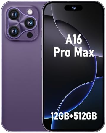 A16 pro max Unlocked Cell Phones,5G Smartphone,Android 13 Cell Phones,Snapdragon 8Gen2 6.8" HD Screen 48MP+108MP 6800mAh,Support Dual SIM|Fingerprint Lock|GPS|Face ID (Violet)