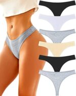 FINETOO Cotton Thongs for Women Soft Low Rise Sexy Thong Ladies Panties Womens Underwear 6 Pack S-XL