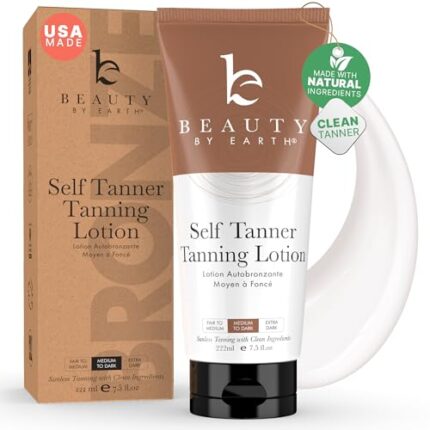 Beauty by Earth Self Tanner - USA Made with Natural & Organic Ingredients, Moisturizing Self Tanning Lotion with Aloe Vera & Coconut for a Natural Glow, Streak-Free Fake Tan, Medium to Dark