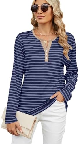 Oversized Striped Sweatshirt for Women, Long Sleeve V Neck Casual Tops Pullover 2024 Fall Y2k Clothes