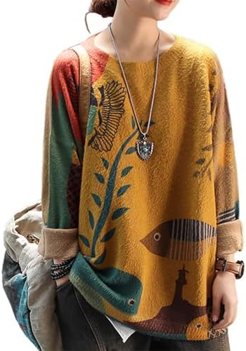 YESNO Women Christmas Sweater Graphic Printed Oversized Pullover Sweaters Casual Loose Knit Tops S01