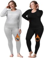 Patelai 2 Sets Plus Size Long Thermal Underwear for Women Fleece Lined Base Layer Pajama Top and Bottom Cold Weather