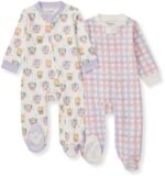 Burt's Bees Baby Girls Footed One-Piece Pajamas, Sleep and Play Loose Fit, 100% Organic Cotton, Sizes NB to 6-9 Months