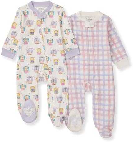 Burt's Bees Baby Girls Footed One-Piece Pajamas, Sleep and Play Loose Fit, 100% Organic Cotton, Sizes NB to 6-9 Months