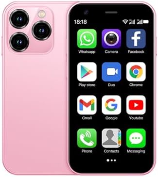 XS15 3G Mini Smartphone 3.0 Inch WiFi GPS Quad Core Android 8.1 Cell Phones Slim Body HD Camera Dual Sim Compatible with Google Play Cute Palm Smartphone 2GB RAM 16GB ROM China Mobile (Pink)