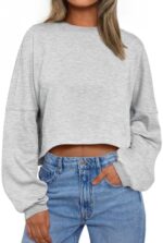 Trendy Queen Cropped Sweatshirts for Women Oversized Crewneck Sweaters Long Sleeve Tops Fall Winter Clothes 2024