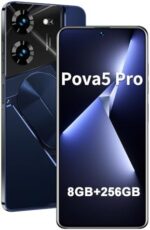 Unlocked Cell Phone Pova5 Pro Smartphone 8GB+256GB Android Phone 24MP+50MP Camera 6800mAh Battery 6.82-inch HD Screen Mobile Phone 5G Dual SIM (Blue)