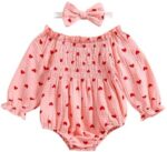 Baby Girl Valentine's Day Outfit Love Heart Print Cute Long Sleeve Ruffled Romper Infant Girl Spring Clothes