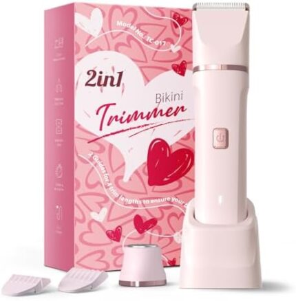 Bikini Trimmer for Women - Painless Electric Razors for Silk Skin,Cordless Body Shaver for Trip,Replaceable Lady Facial Razor, IPX7 Waterproof&Easy Cleaning, Ceramic Blade, USB Charge Dock Pink