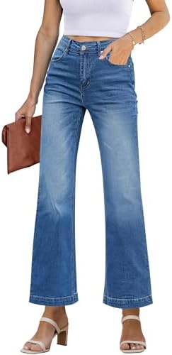 GRAPENT Womens Flare Jeans High Waisted Wide Leg Baggy Jean for Women Stretch Denim Pants