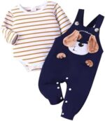 Baby Boy Clothes Newborn Outfits Fall Winter Striped Romper Infant Cartoon Overall Adjustable Suspender Pants Set