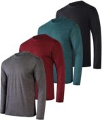 Real Essentials 4 Pack: Men's Dry-Fit UV Moisture Wicking UPF 50+ SPF Sun Protective Fishing Hiking Active Long Sleeve Shirt