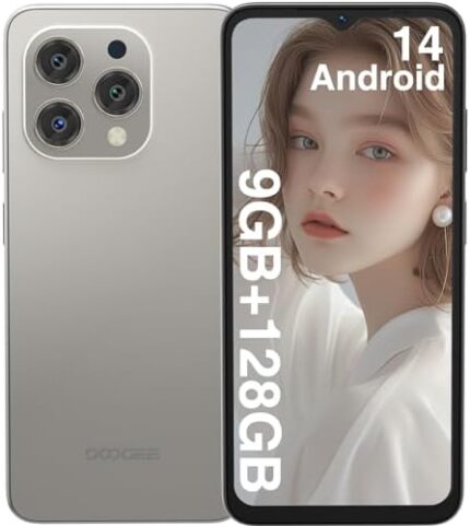 DOOGEE N55 (2025) Android 14 Cell Phone,9GB+128GB Expandable 1TB Android Phone,6.56" HD+ 90Hz Unlocked Cell Phone,5150mAh Battery,13MP+8MP,Dual SIM 4G Phone,Face Unlock,OTG/T-Mobile