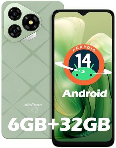 Ulefone Note 19 Cell Phone Unlocked, Android 14 Go Smartphone, Octa-core, 6GB+32GB(512GB Expanded), 6.56” HD+, 8MP+5MP, 5000mAh, Global 4G LTE, 3-Card Slot/Face Unlock/GPS - Green