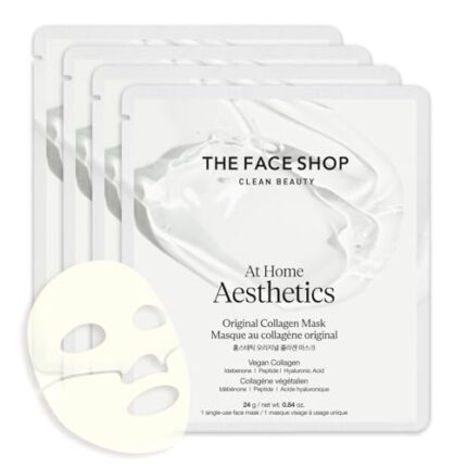 The Face Shop At Home Aesthetics Vegan Collagen Face Mask, Korean Glass Skin Care, Original & Vita-Toning Sheet Mask, Anti-aging Vitamin Hydrogel Face Sheet Mask for Firming, Elasticity, Moisturizing