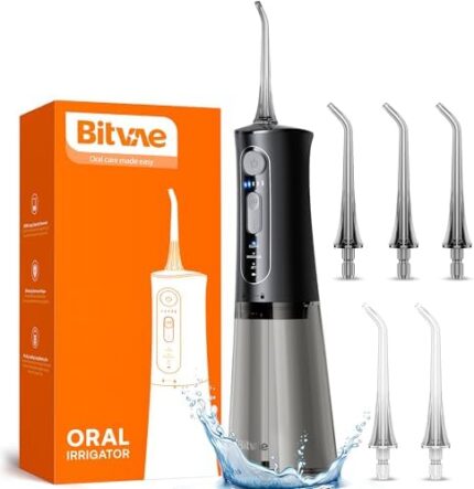 Bitvae Water Dental Flosser for Teeth, Cordless Water Teeth Cleaner Picks, 3 Modes 5 Intensities, IPX7 Waterproof, Rechargeable Water Dental Picks for Cleaning - Black