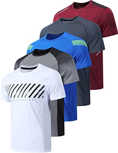 5 Pack Men’s Active Quick Dry Crew Neck T Shirts | Athletic Running Gym Workout Short Sleeve Tee Tops Bulk