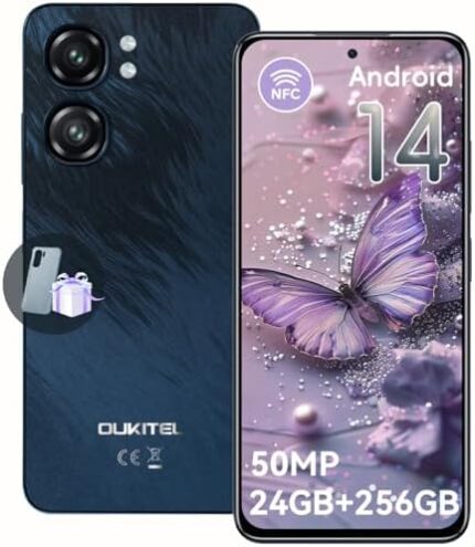 OUKITEL C58 Pro Unlocked Mobile Phones - Android 14 Cell Phone with 24(6+18) GB +256GB/1TB TF Expand, 6.7" HD+ Screen 90Hz 5150mAh Battery 50MP Main Camera Smartphones, Dual SIM/NFC/T-Mobile/OTG 2025