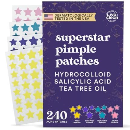 LivaClean Star Pimple Patches for Face w/Hydrocolloid, Salicylic Acid & Tea Tree | 240 Patches | Hydrocolloid Acne Patches, Cute Star Pimple Patches for Healing Stickers Zit Patch Superstar