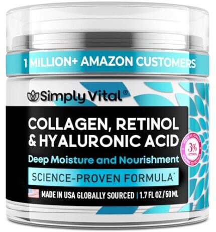 SimplyVital Collagen, Retinol & Hyaluronic Acid Cream - Anti-Aging Face Moisturizer for Face, Neck & Décolleté - Made in USA, Daily Moisturizer Face Cream - 1.7 fl.oz.