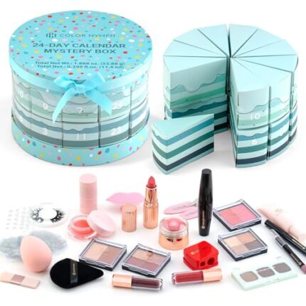 Color Nymph Makeup Advent Calendar 2024, 24 Days Advent Calendar Christmas New Year Birthday Makeup Gift Sets for Beauty Cosmetics Kit For Teens Girlfriend Daughters Surprise Holiday Gift Mint Green