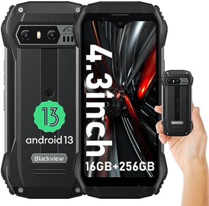 Blackview 4.3 inch Mini Mobile Phone, N6000 Rugged Phones Unlocked, 16GB+256GB, Dual SIM 4G, Android 13 Cell Phone, 208g Weight, 48MP Camera, IP68 Waterproof Phones, 18W Fast Charge 3880mAh, NFC