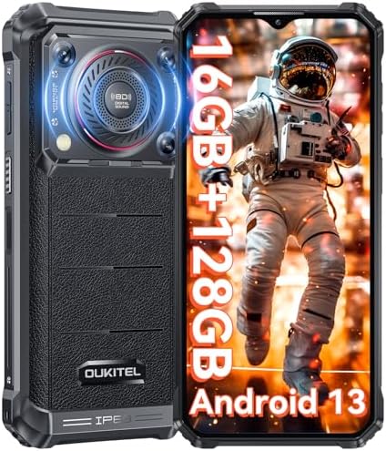 OUKITEL WP36 2024 Rugged Smartphone - 10600mAh Rugged Phone 128dB Loud Speaker, 16GB+128GB Dual Sim Phones 6.52" Big Screen, Android 13 Cell Phone, NFC/OTG, T-Mobile Compatible Rugged Smart Phone