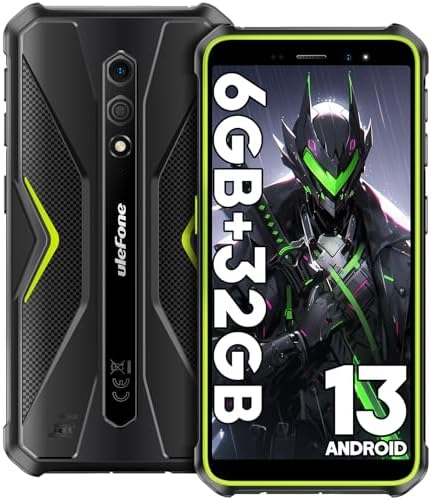 Ulefone Rugged Smartphone Armor X12 Android 13 Go, 6GB+32GB up to 256GB Extension, 5.45" Screen, 13MP Camera, 4860mAh, 3-Card Slots Cell Phone, NFC, OTG, Green Unlocked Android Phones