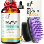 Artnaturals Organic Rosemary Castor Hair Oil + Massager Hair Growth Set Hair Growth Oil 4 ounces with Coconut & Olive Oil for Dry, Damaged & Split End