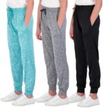 Real Essentials 3 Pack: Girls' Dry-Fit Jogger Sweatpants Soft Active Athletic Kids Joggers with Pockets & Drawstring